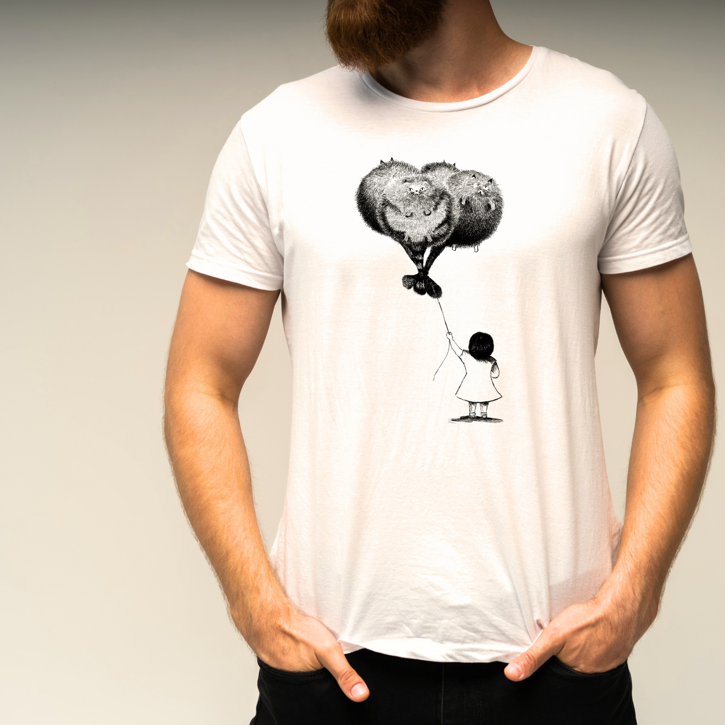 Girl with Cat Balloons - T-shirt